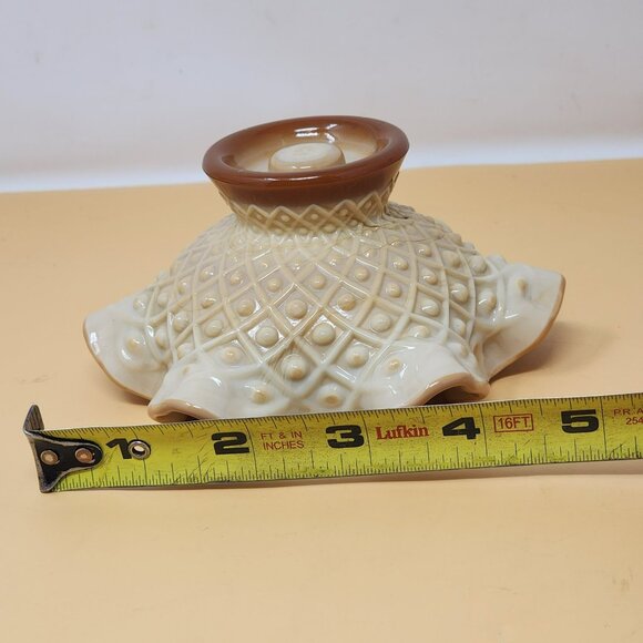 Vintage Ruffled Edge Ceramic Compote Dish Intricate Diamond PatternGlossy Finish - Picture 10 of 11